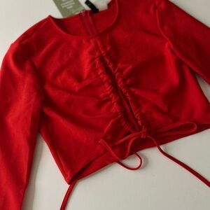 H&M Red Ruched Crop Top